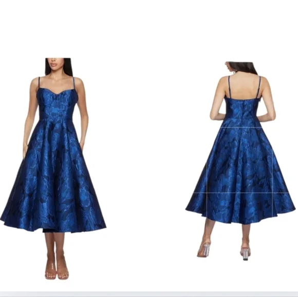 B Darlin Juniors' Sweetheart-Neck Jacquard Fit & Flare Dress Sz 0 Blue NWT Party - Picture 1 of 14